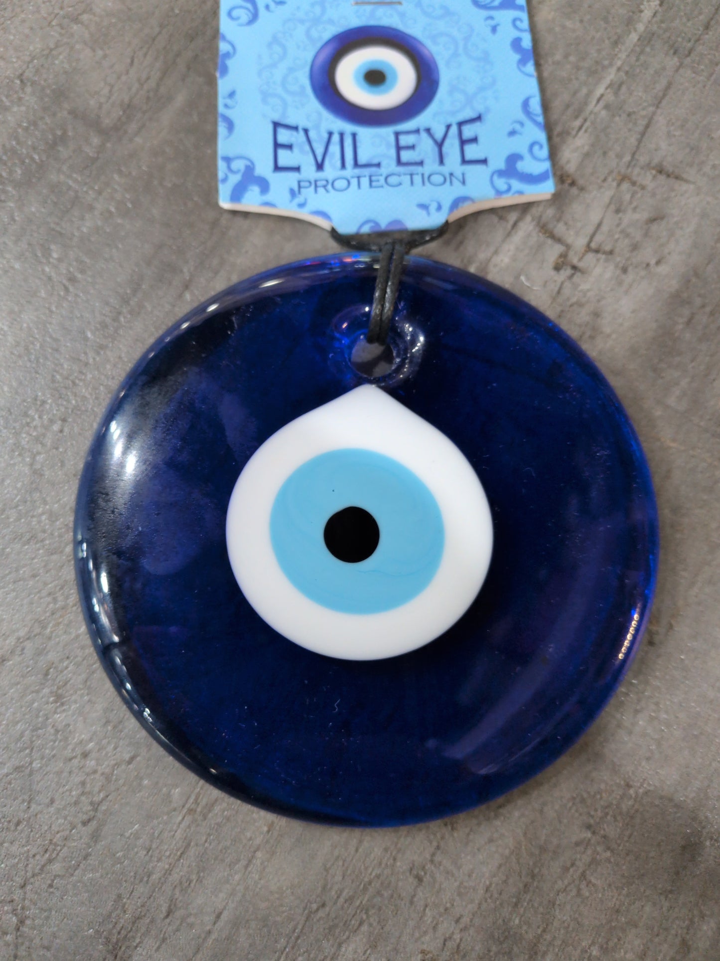 4.5" Glass Evil Eye Talisman with black leather Cord