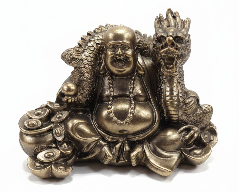 Golden Happy Buddha w/Dragon