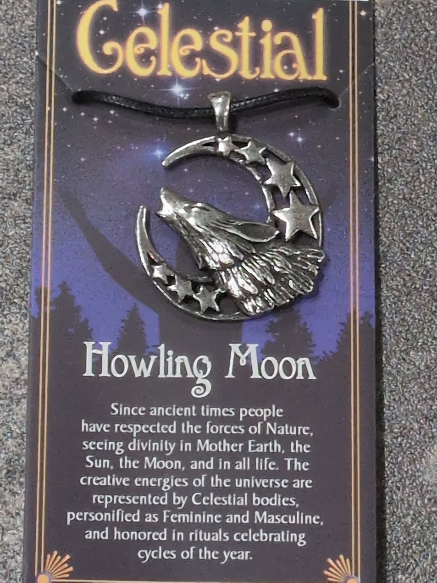 Celestial Collection Howling Moon Pewter Pendant w/ Leather cord