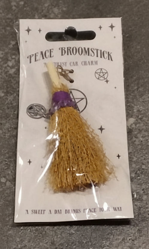 Peace Broomstick Amethyst Car Charm