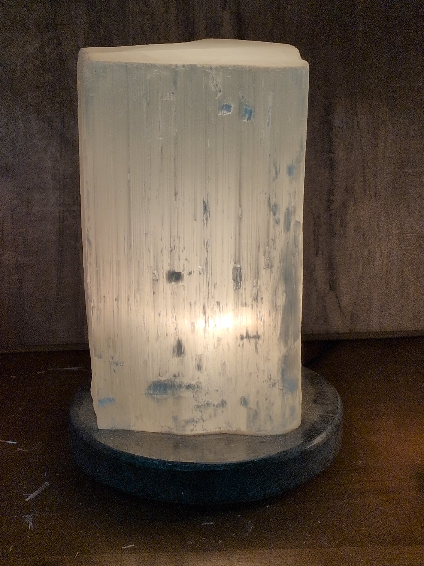 Small Selenite lamp on fossil base