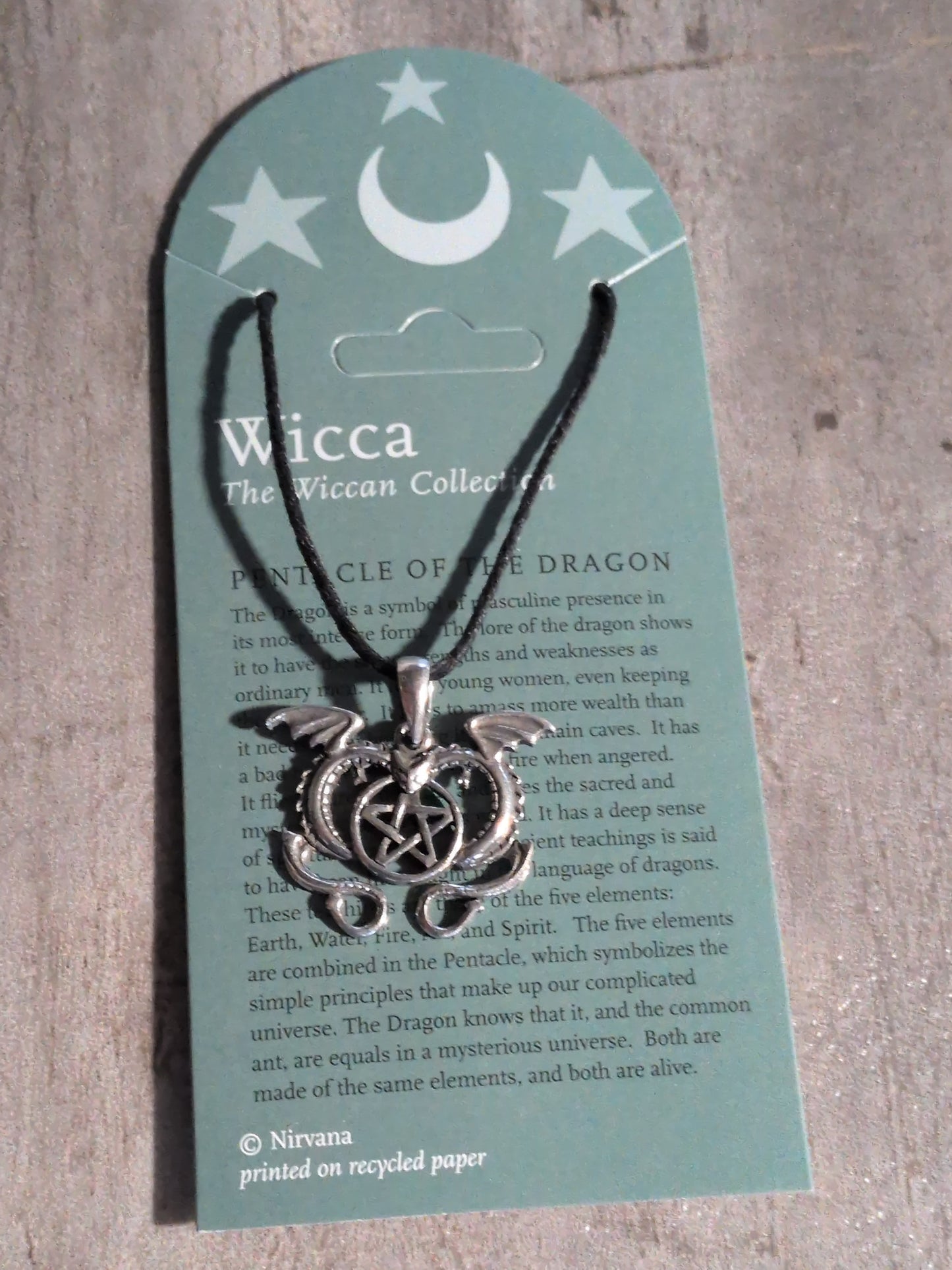 Wicca- Pentacle of the Dragon Pewter Pendant w/ Leather cord