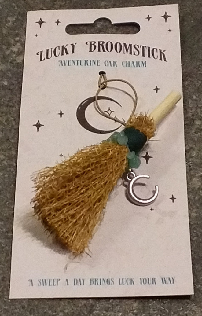 Lucky Broomstick Aventurine Car Charm
