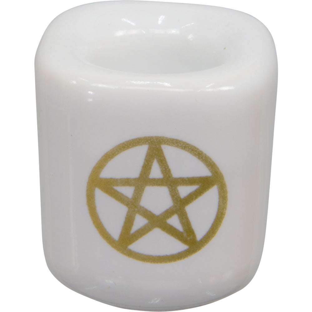 White With Gold Pentagram chime candle holder