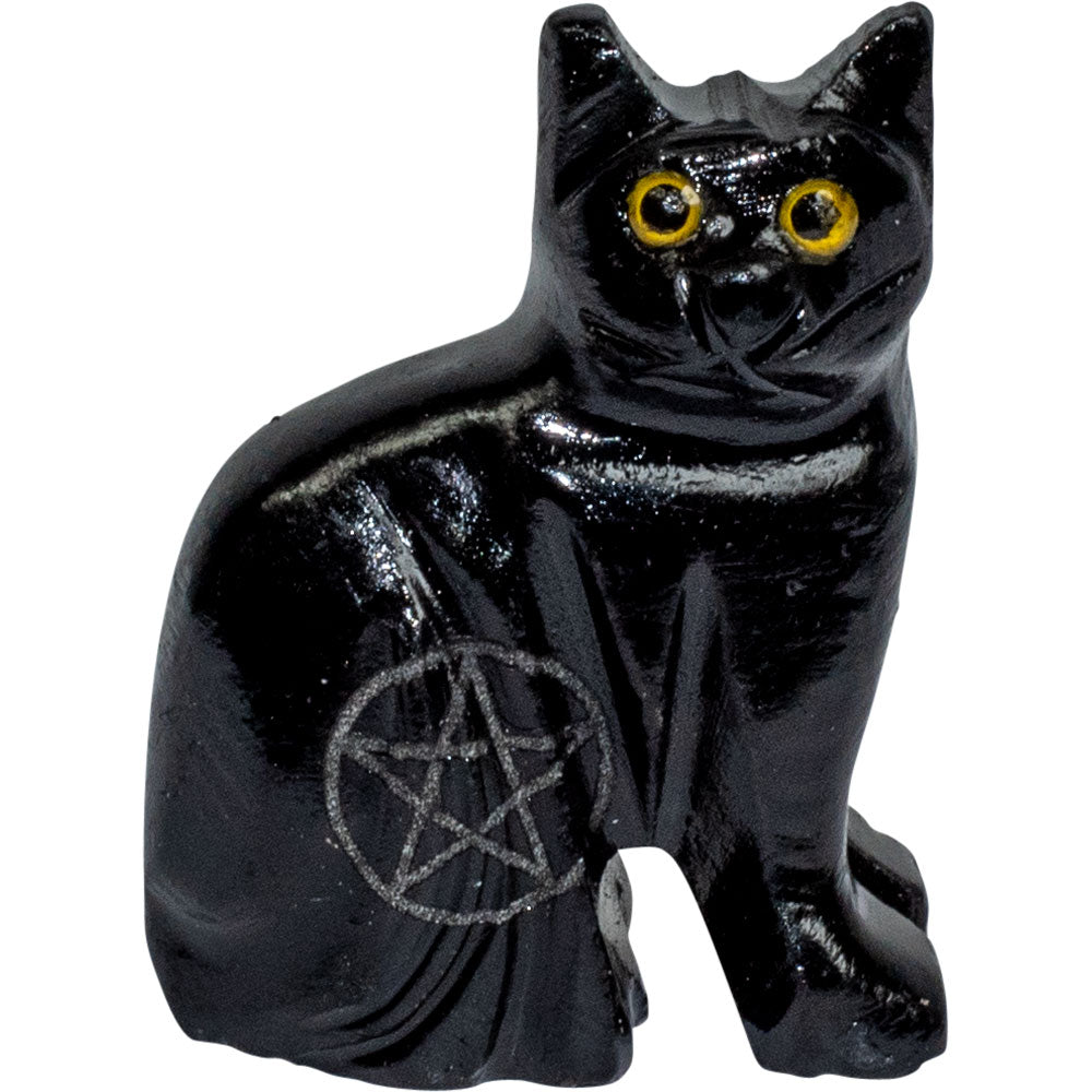 Black Onyx Cat carving with Pentagram