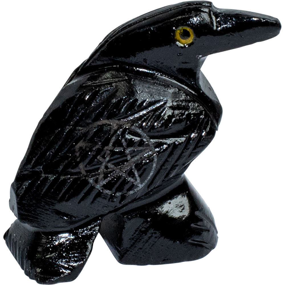 Black Onyx Crow with Pentagram carving