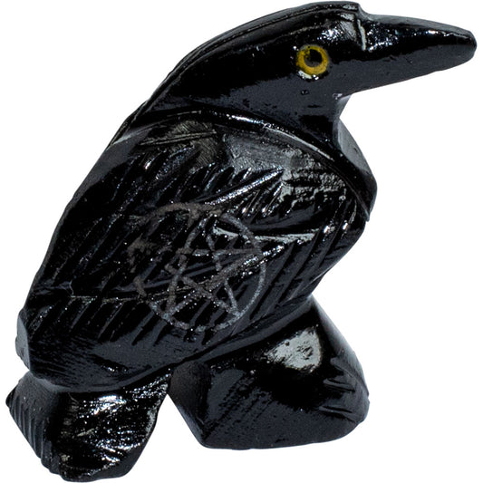 Black Onyx Crow with Pentagram carving