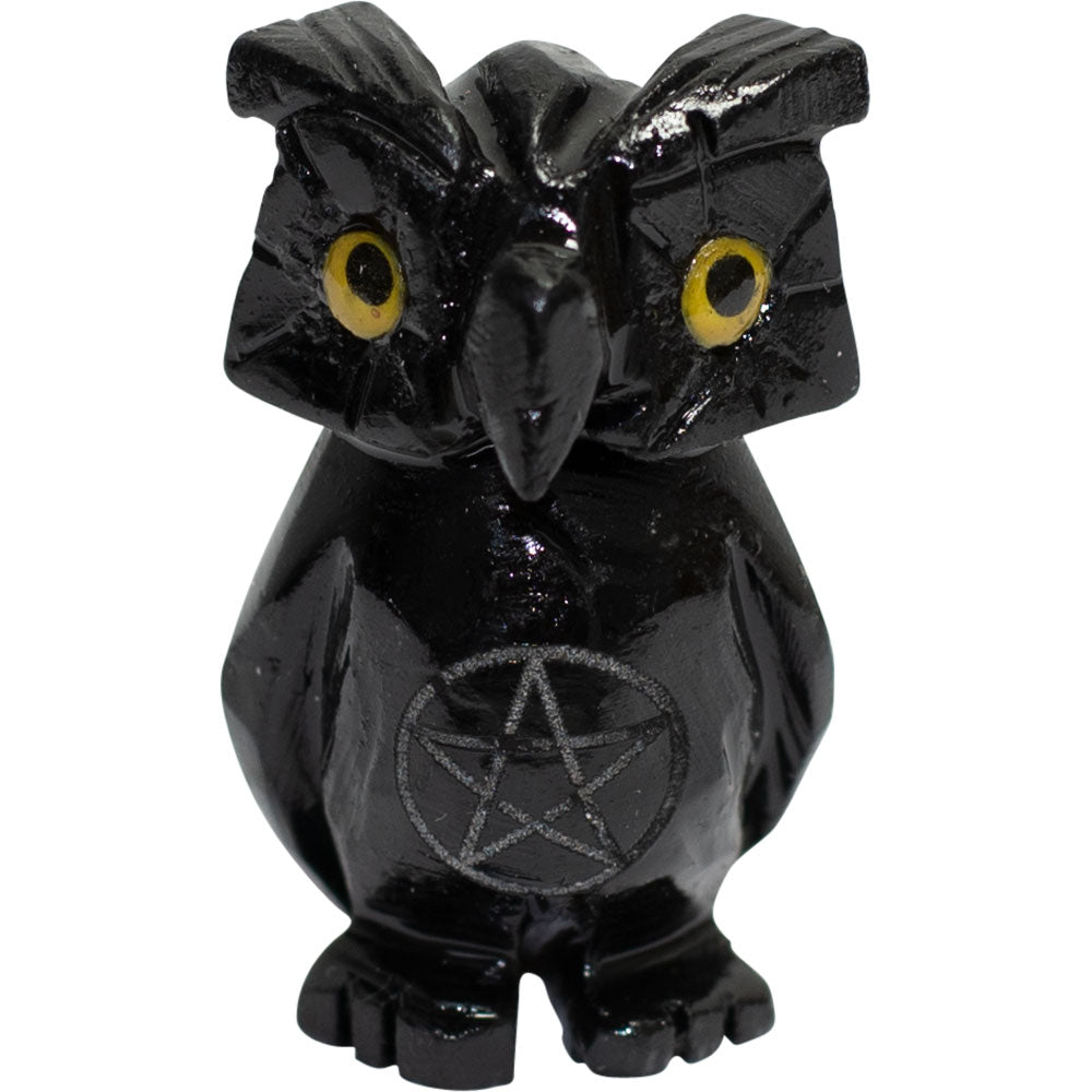 Black Onyx Owl with Pentagram carving