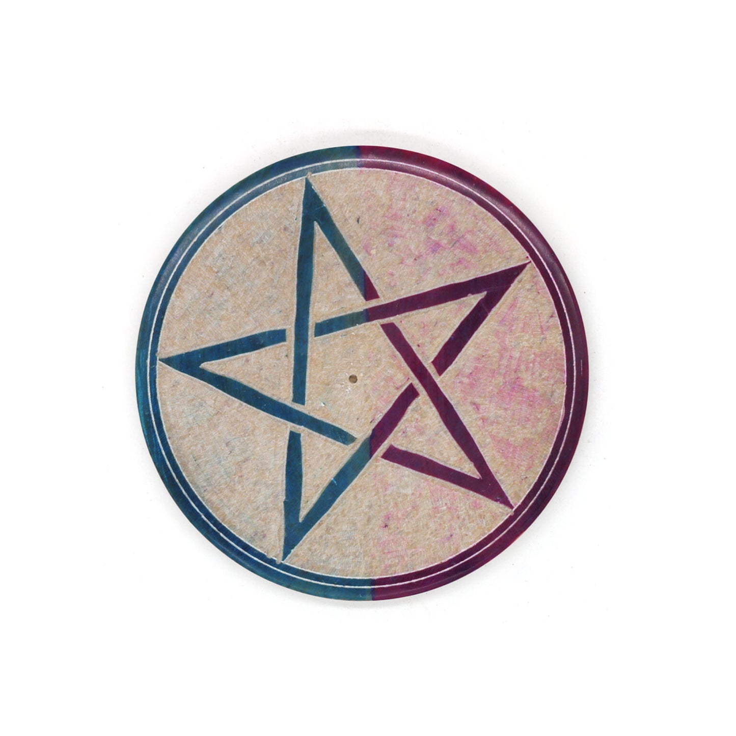 4" Turquoise & Purple Pentacle Soapstone Incense Burner
