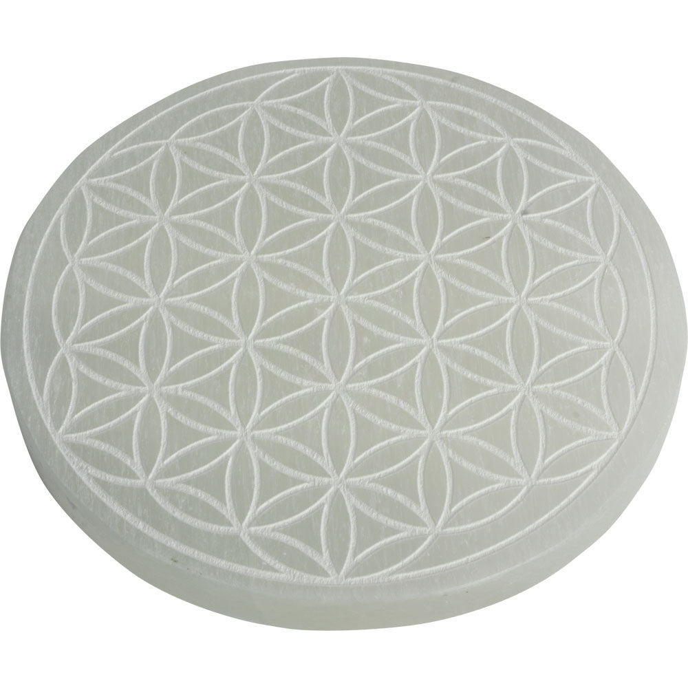 Polished Selenite Charging Disk w/ Flower of Life