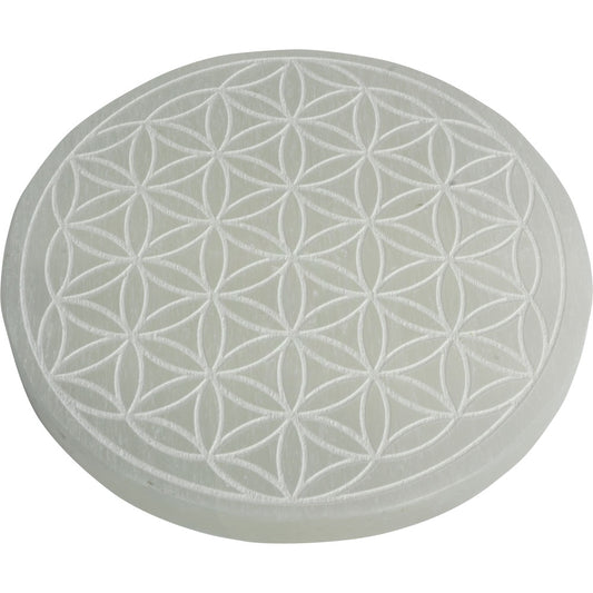 Polished Selenite Charging Disk w/ Flower of Life