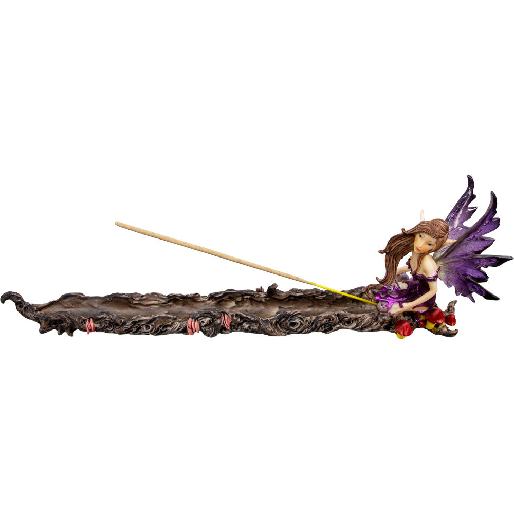 Incense Holder Pixie Fairy w/ Rubber Wings - Purple