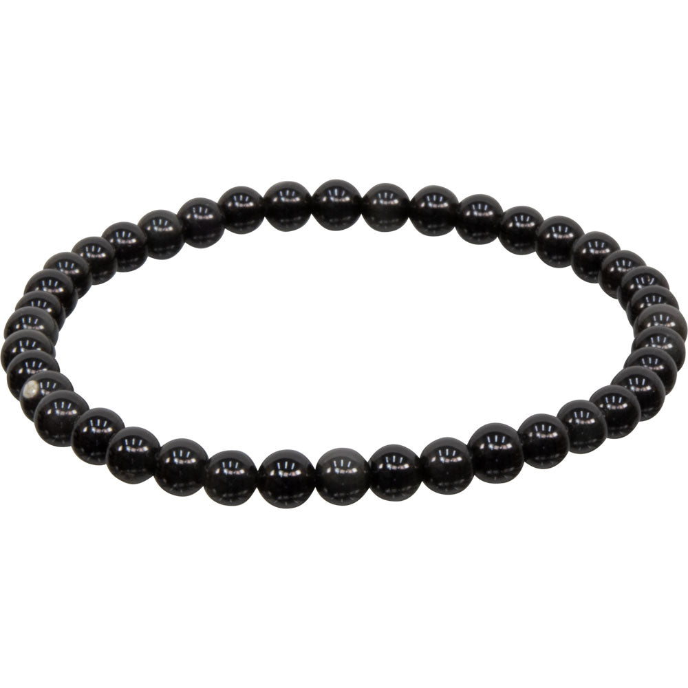 Elastic Bracelet 4mm Round Beads - Black Obsidian