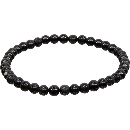 Elastic Bracelet 4mm Round Beads - Black Obsidian