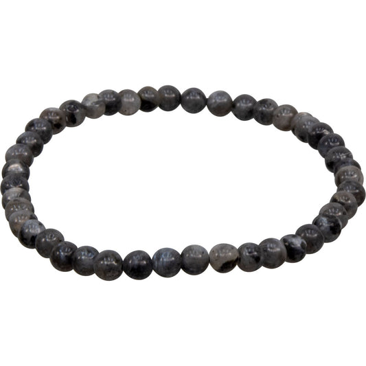 Elastic Bracelet 4mm Round Beads - Black Labradorite