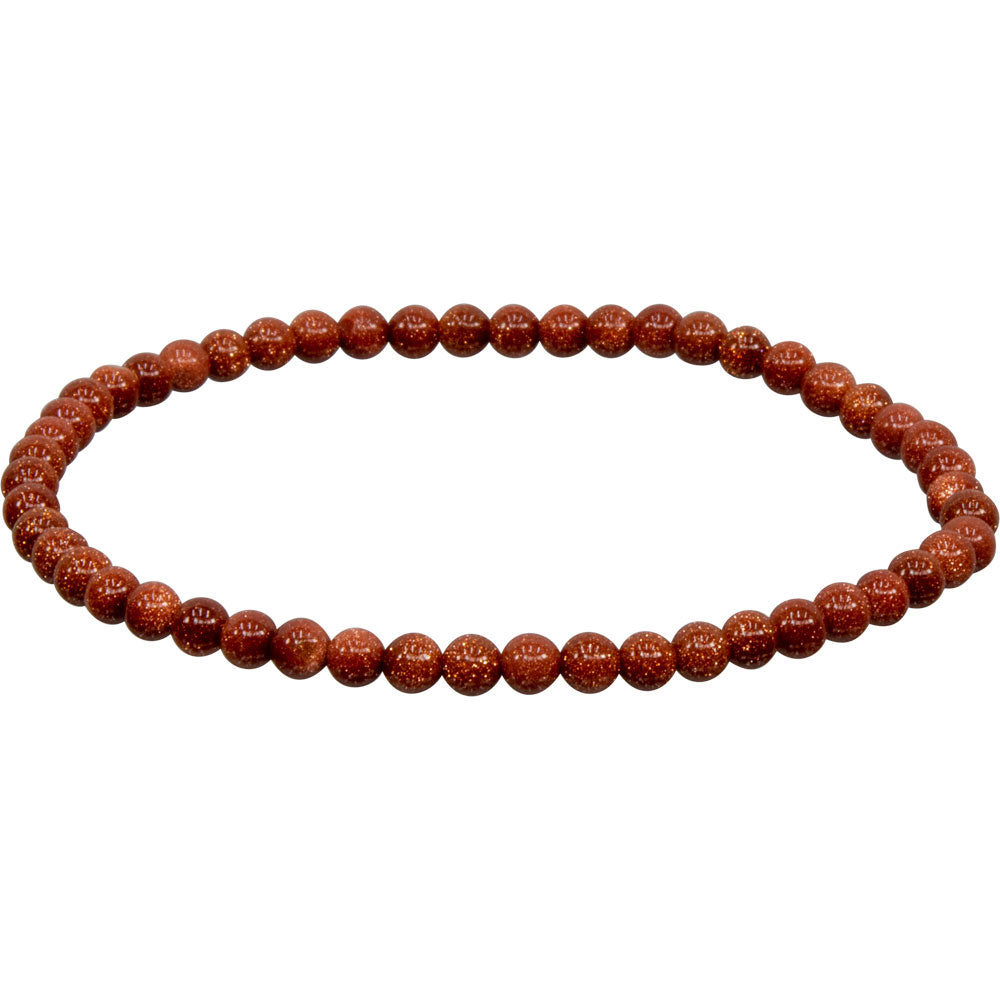 Elastic Bracelet 4mm Round Beads - Goldstone