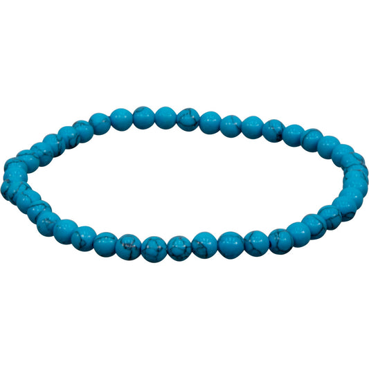 Elastic Bracelet 4mm Round Beads - Dyed Howlite- Turquoise Color