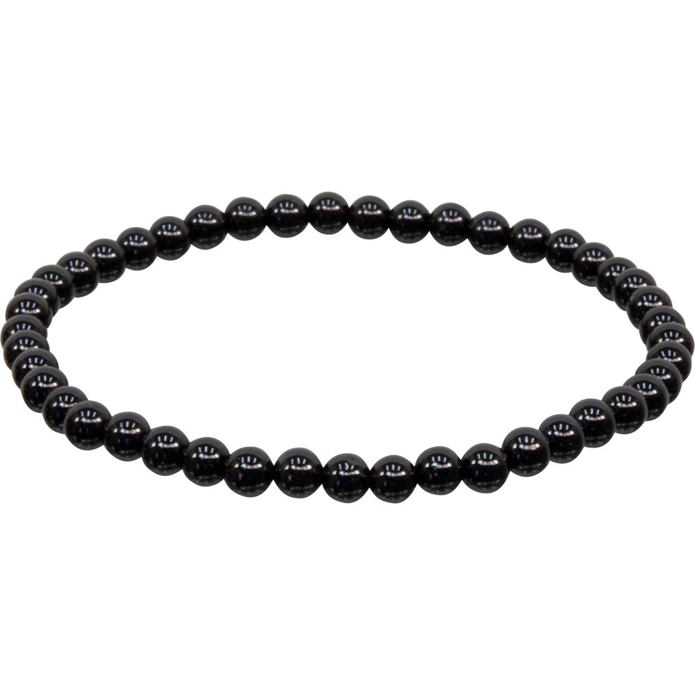 Elastic Bracelet 4mm Round Beads - Black Onyx