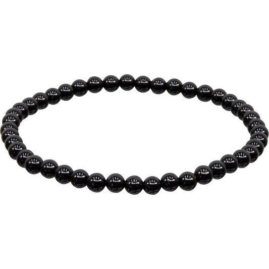 Elastic Bracelet 4mm Round Beads - Black Onyx