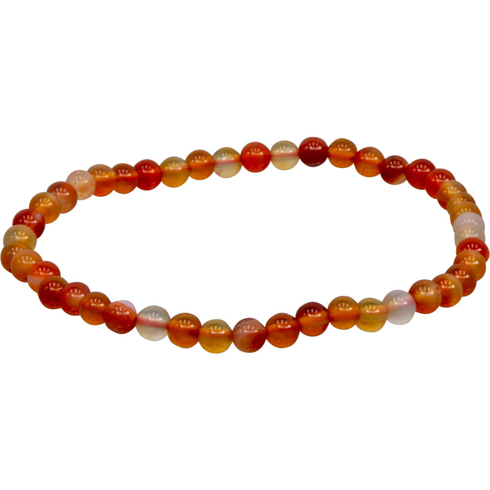Elastic Bracelet 4mm Round Beads - Brown & Red Agate - Carnelian
