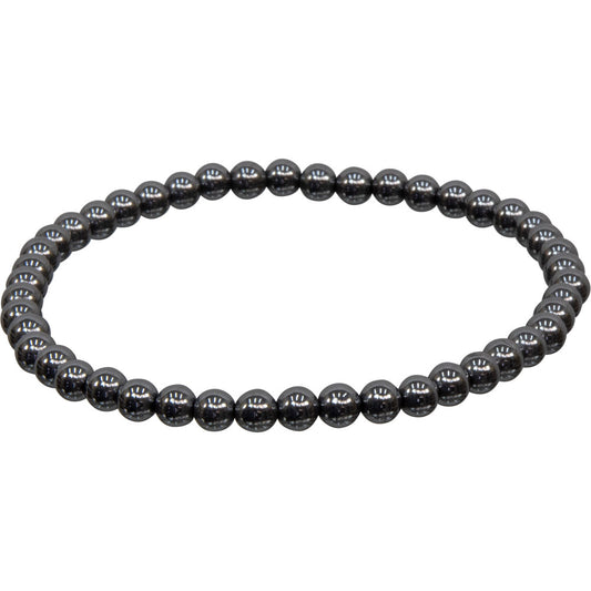 Elastic Bracelet 4mm Round Beads - Hematite