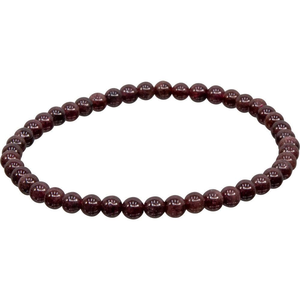 Elastic Bracelet 4mm Round Beads - Garnet