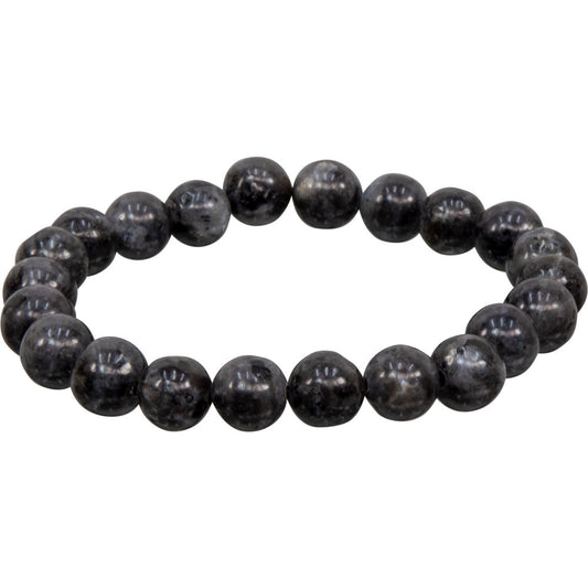 Elastic Bracelet 8mm Round Beads - Black Labradorite/Larvakite