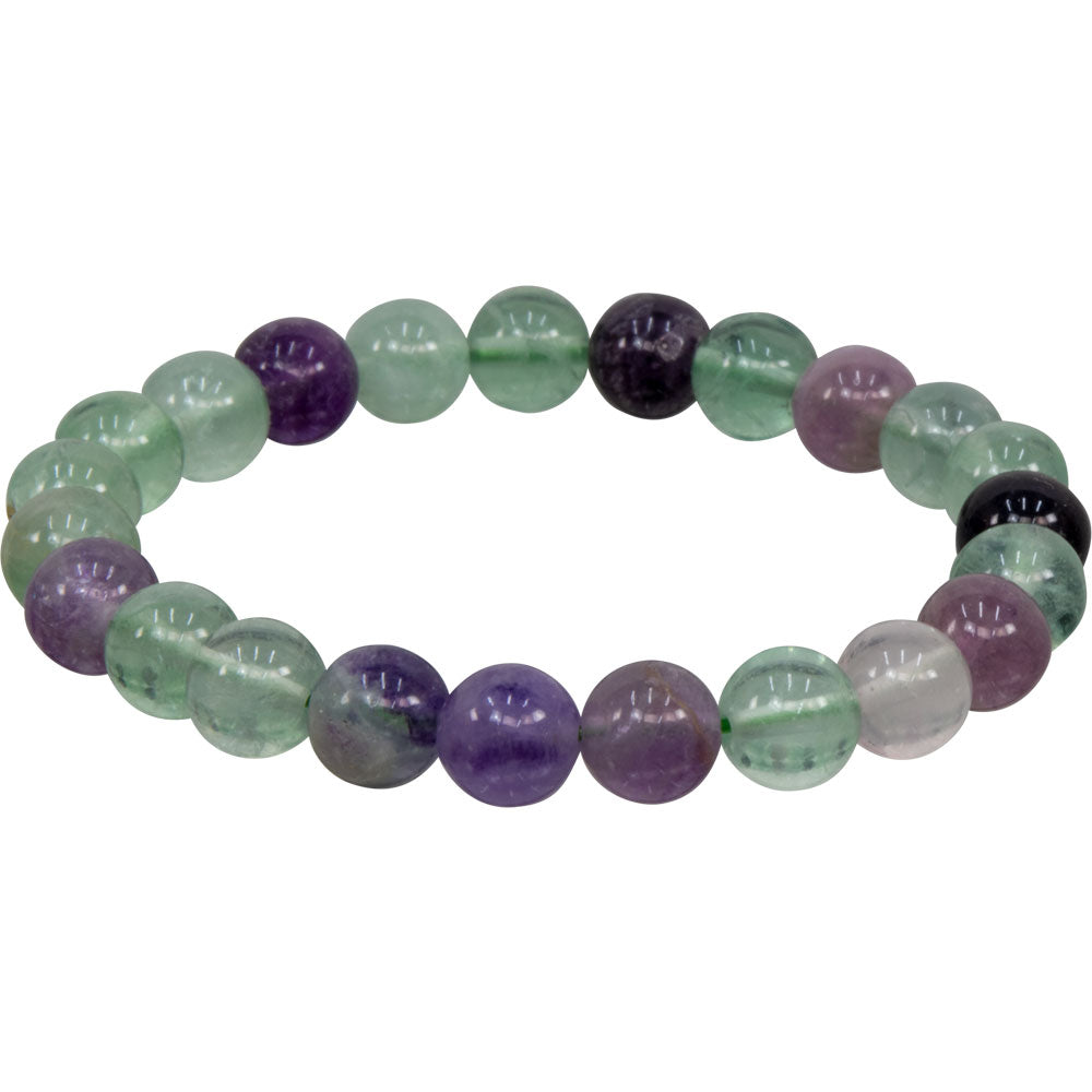 Elastic Bracelet 8mm Round Beads - Fluorite (Rainbow)