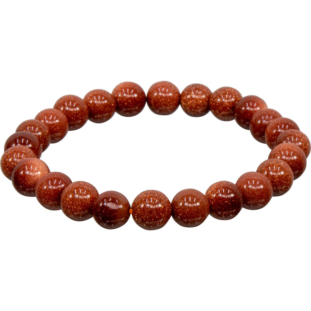 Elastic Bracelet 8mm Round Beads - Goldstone
