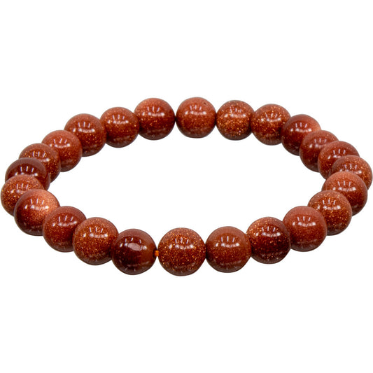 Elastic Bracelet 8mm Round Beads - Goldstone
