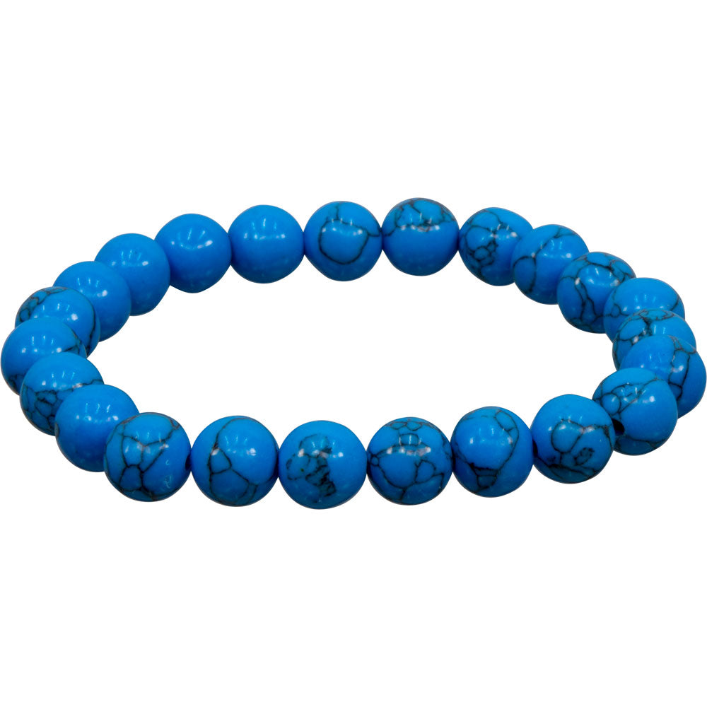 Elastic Bracelet 8mm Round Beads - Dyed Howlite Turquoise Color