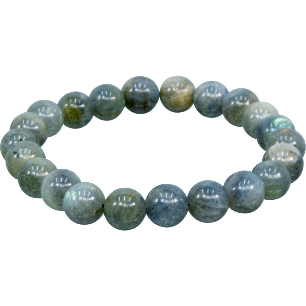 Elastic Bracelet 6-8mm Round Beads - Blue Labradorite