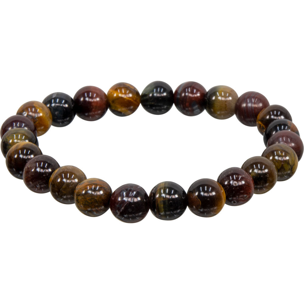 Elastic Bracelet 8mm Round Beads - Tri Colored Tiger Eye