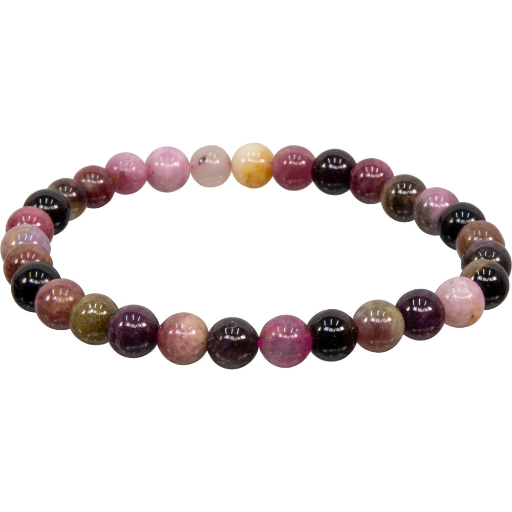 Elastic Bracelet 5-7mm Round Beads - Pink Mix Tourmaline
