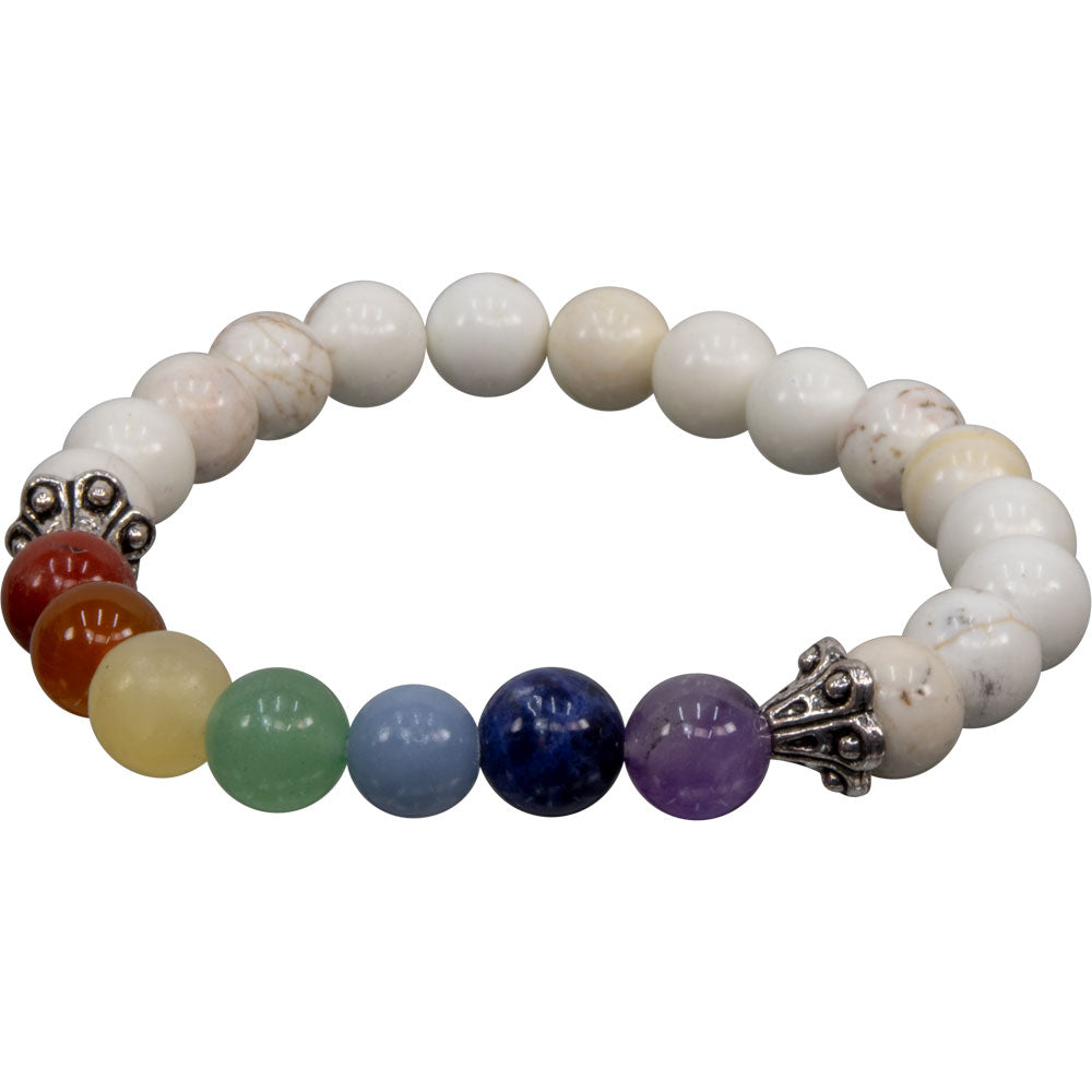 Chakra Elastic Bracelet 8mm Round Beads - Howlite