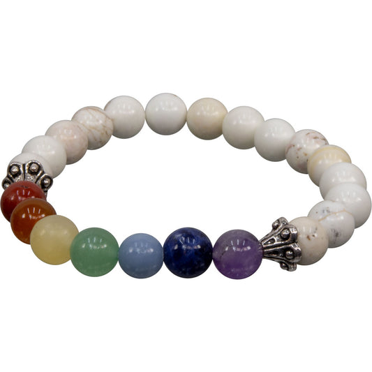 Chakra Elastic Bracelet 8mm Round Beads - Howlite
