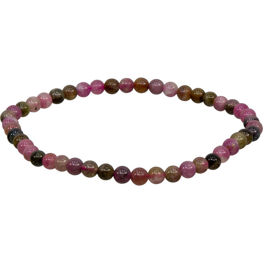 Elastic Bracelet 4mm Round Beads -  Mix Tourmaline