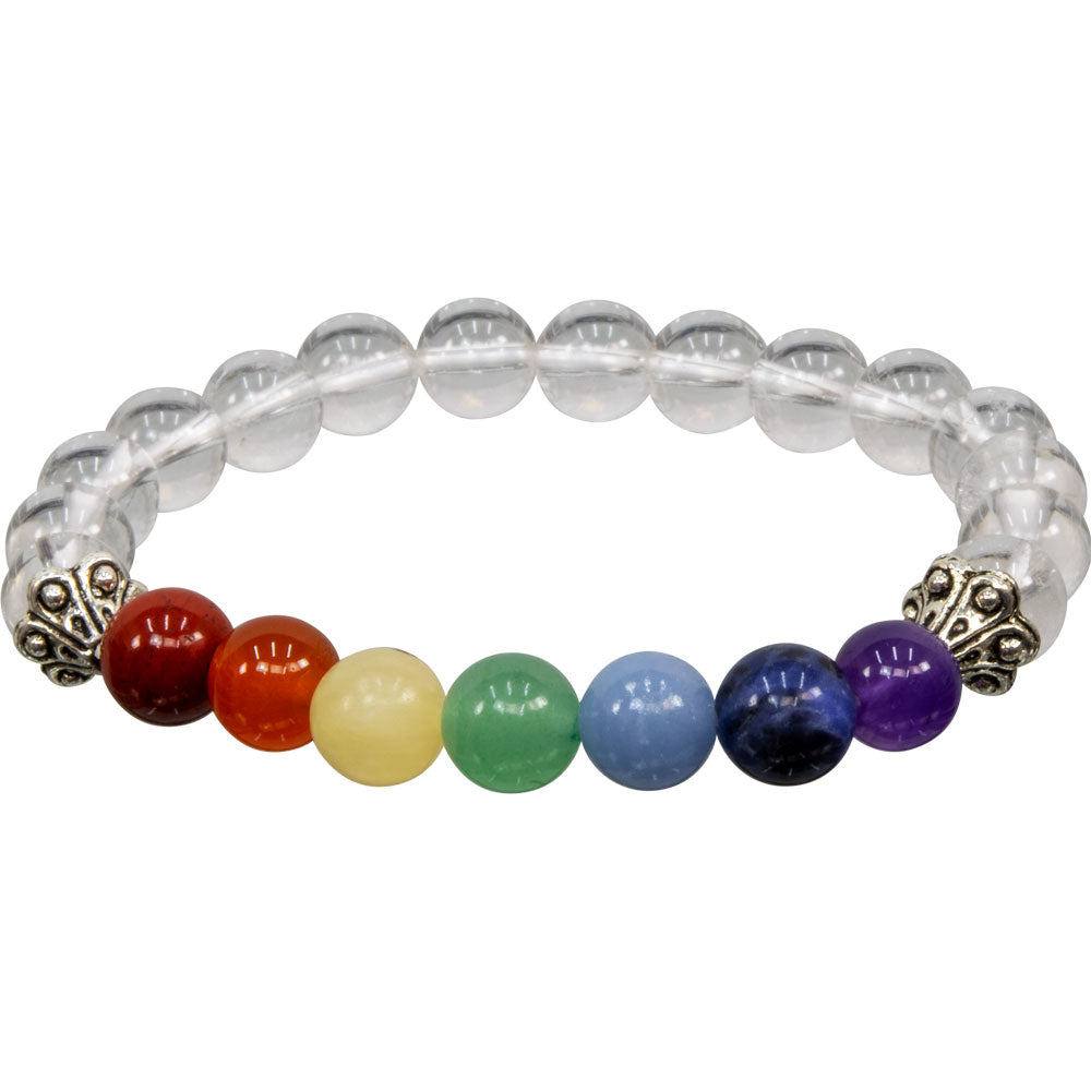 Chakra Elastic Bracelet 8mm Round Beads - Clear Qtz