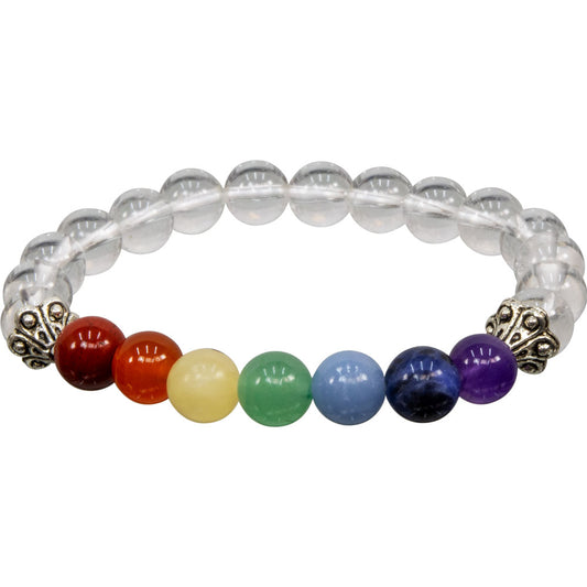 Chakra Elastic Bracelet 8mm Round Beads - Clear Qtz