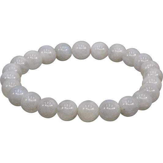 Elastic Bracelet 6-8mm Round Beads - Rainbow Moonstone