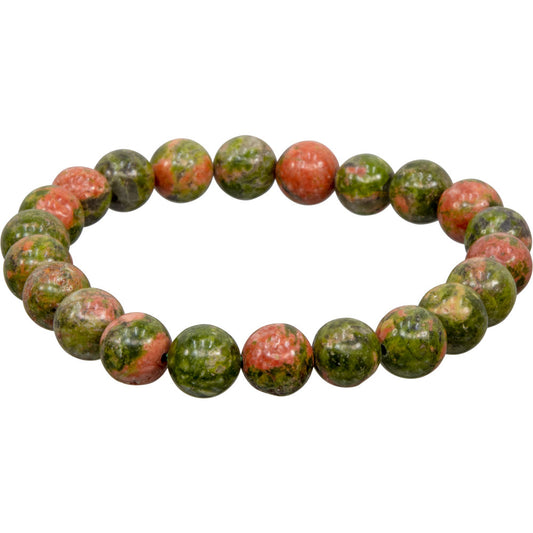 Elastic Bracelet 8mm Round Beads - Unakite