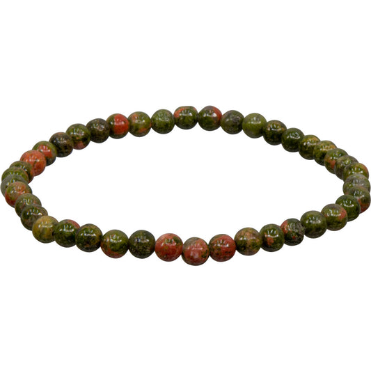 Elastic Bracelet 4mm Round Beads - Unakite