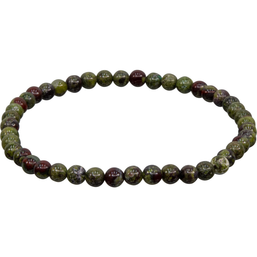 Elastic Bracelet 4mm Round Beads - Dragons Blood Jasper