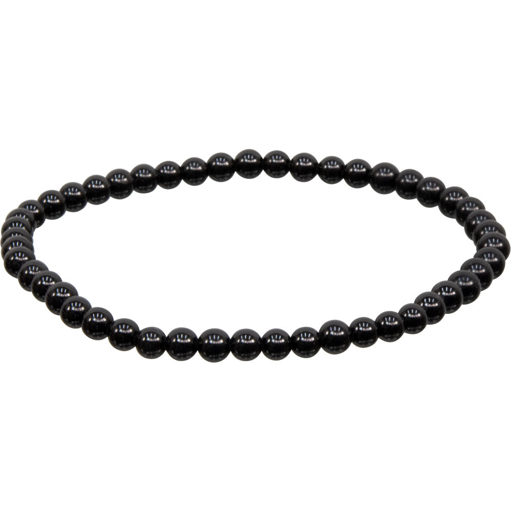 Elastic Bracelet 4mm Round Beads - Black Tourmaline