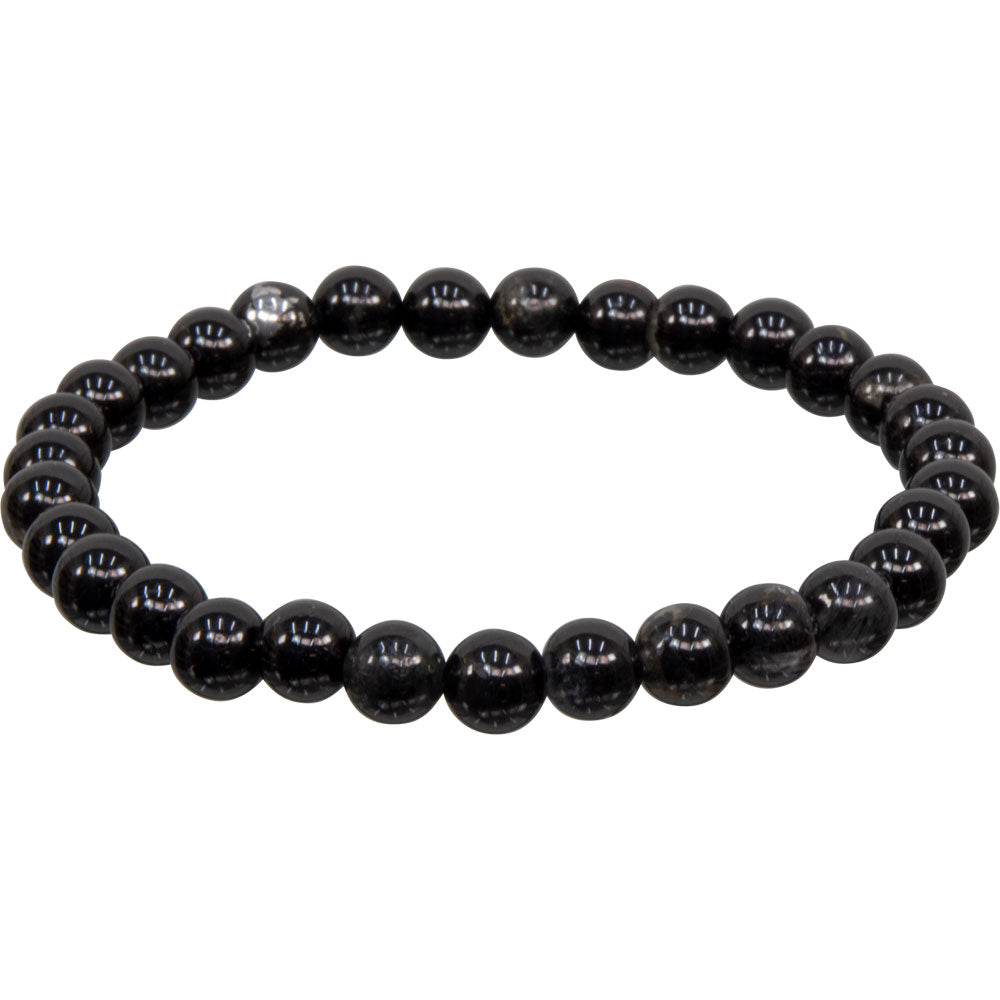 Elastic Bracelet 6-8mm Round Beads - Quartz w/ Black Tourmaline