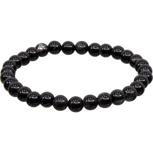 Elastic Bracelet 6-8mm Round Beads - Quartz w/ Black Tourmaline