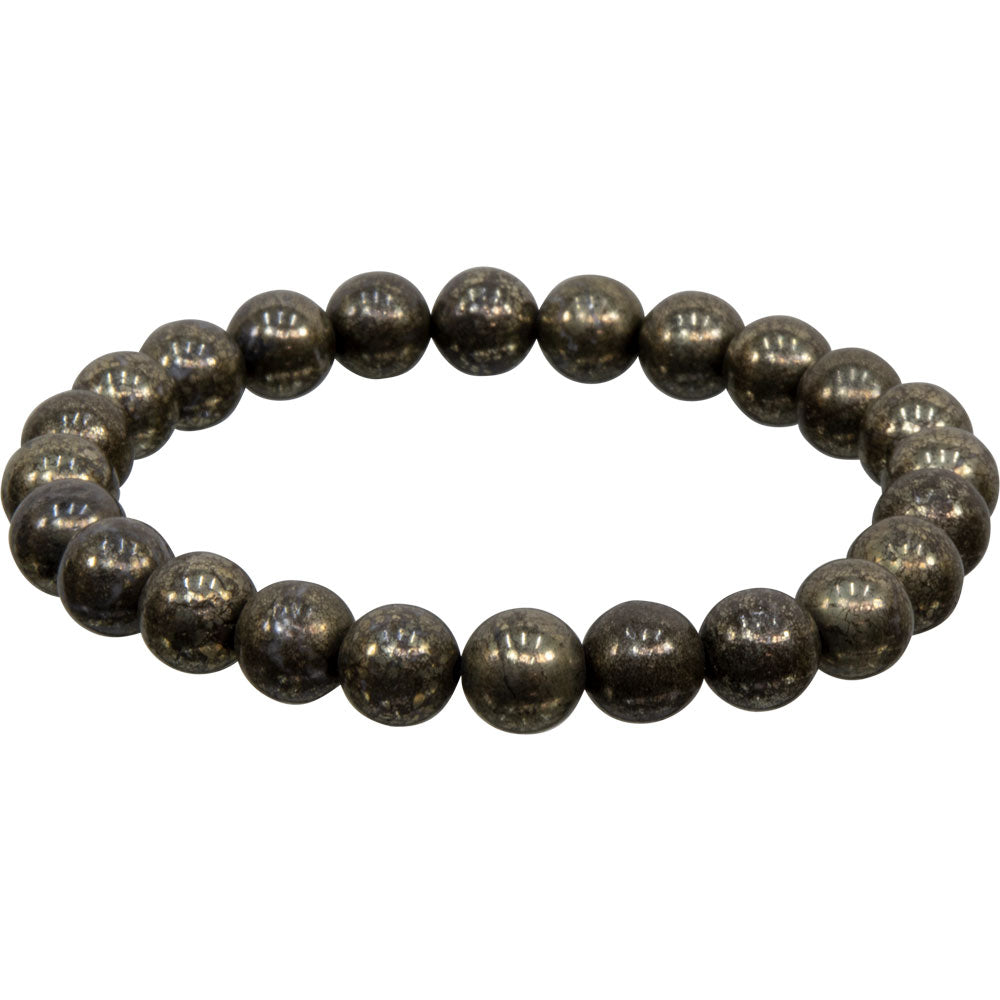 Elastic Bracelet 8mm Round Beads - Pyrite