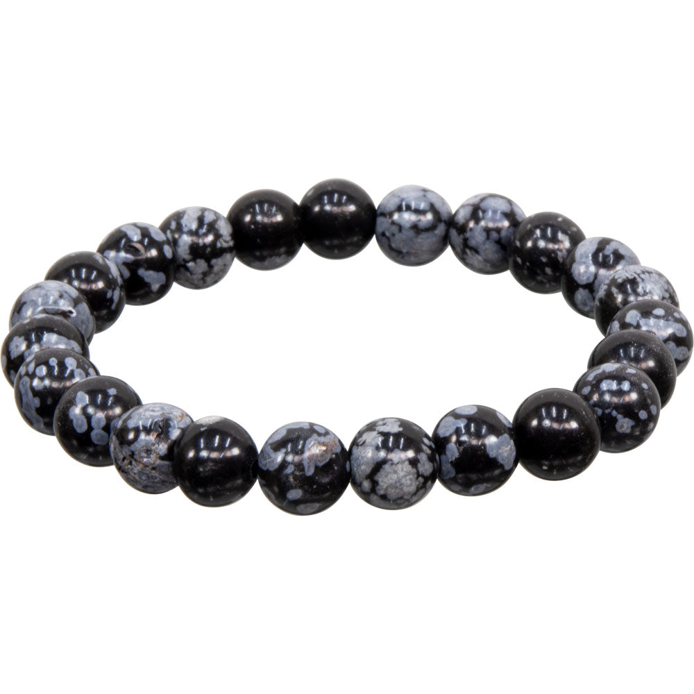 Elastic Bracelet 8mm Round Beads - Snowflake Obsidian