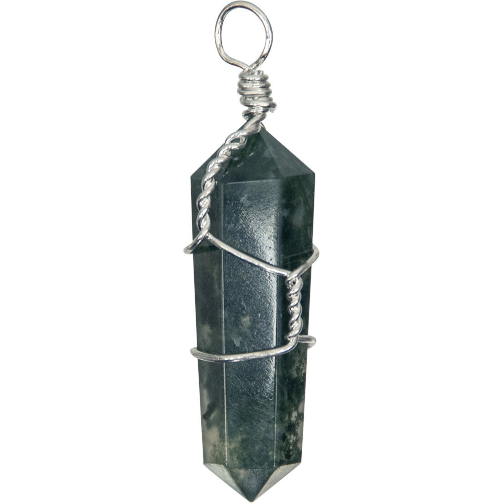 Wire Wrapped Point Pendants - Moss Agate