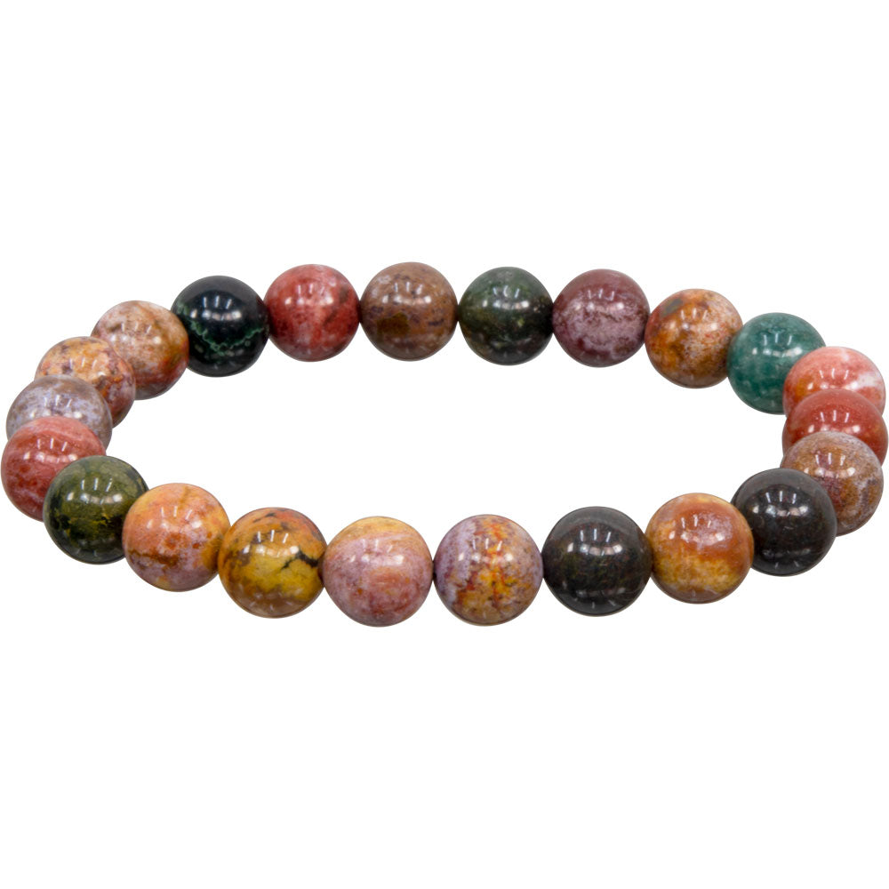 Elastic Bracelet 8 mm Round Beads - Ocean Jasper